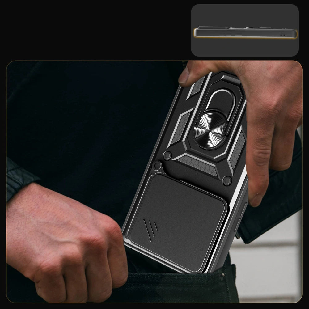 Tech-Protect Xiaomi Poco M7 Pro 5G Camshield Pro Σκληρή Θήκη με Πλαίσιο Σιλικόνης και Δαχτυλίδι Συγκράτησης - Black