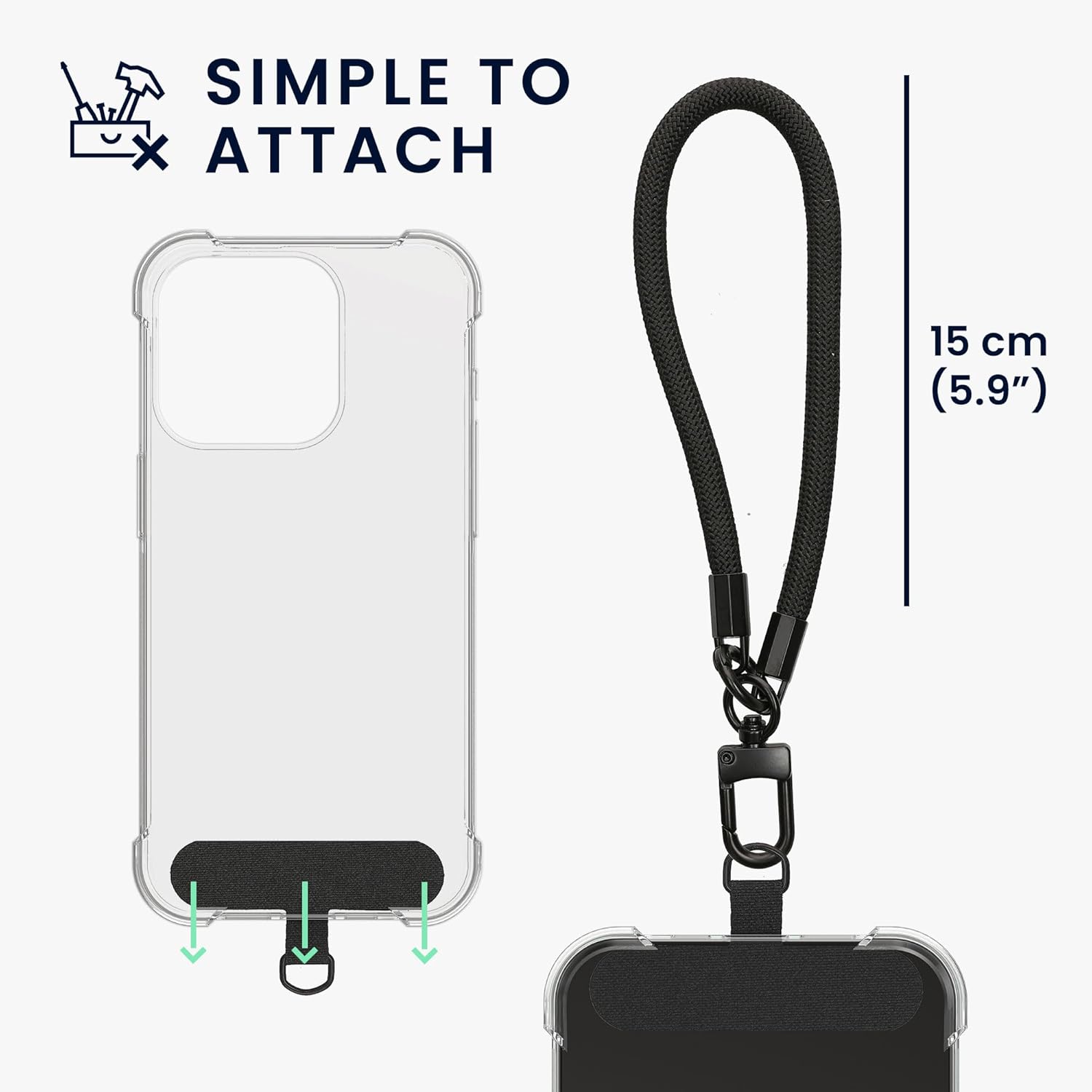 KW iPhone 15 Pro Θήκη Σιλικόνης TPU με Λουράκι - Διάφανη / Black