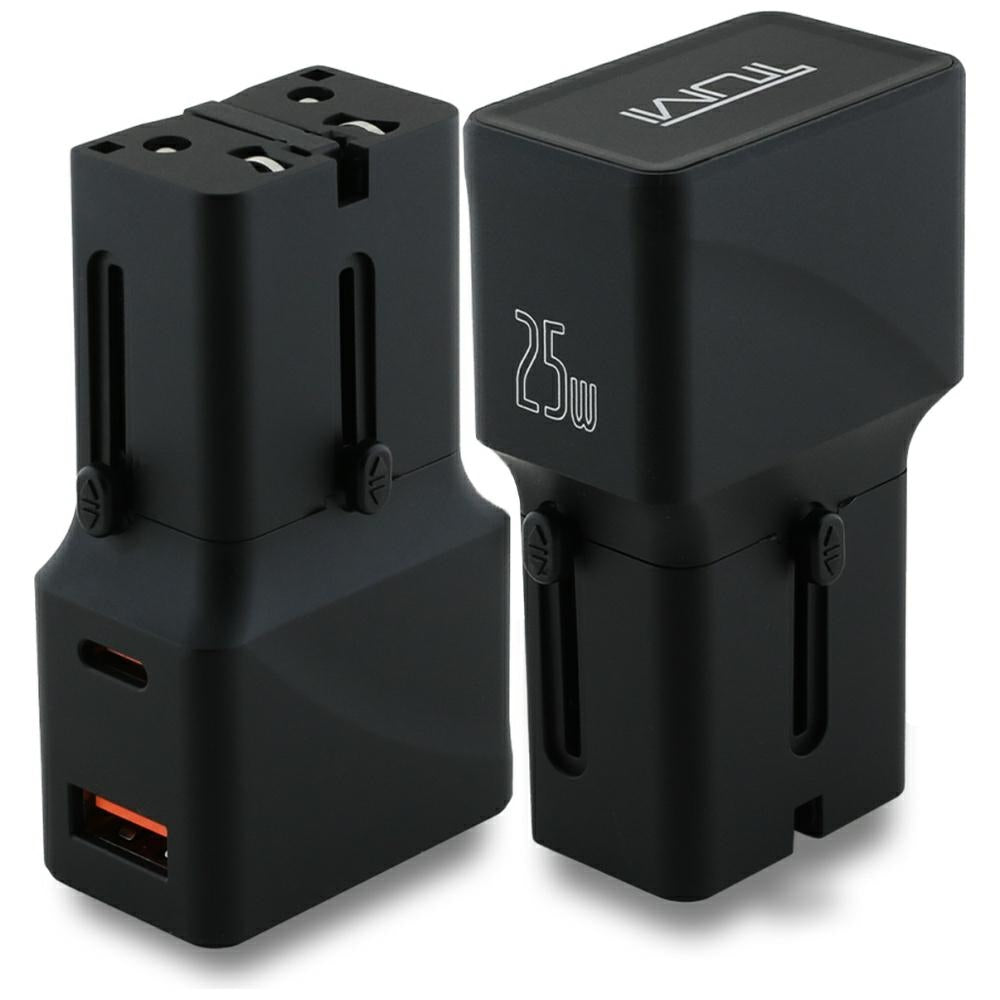 Tumi Travel Adapter Power Charger 25W Φορτιστής Ταξιδίου με 1 Θύρα Type-C και μία Θύρα USB - Black