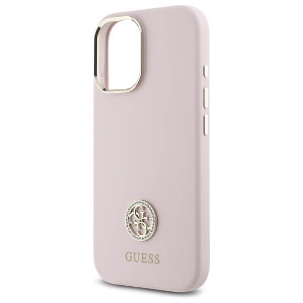 Guess iPhone 16 - Silicone Logo Strass 4G - Σκληρή Θήκη με Πλαίσιο Σιλικόνης - Pink - GUHCP16SM4DGPP