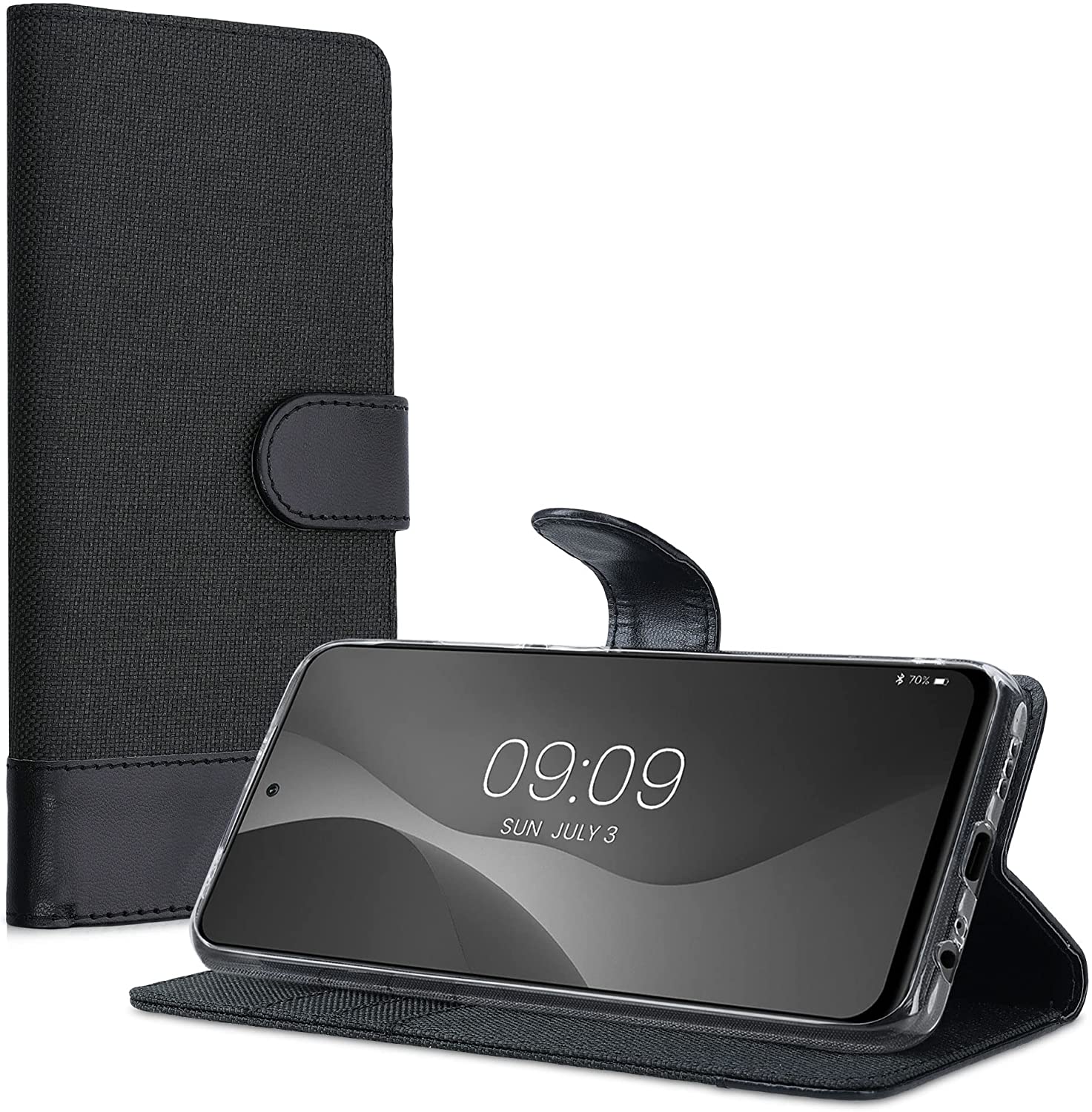 KW Xiaomi Redmi Note 10 / Note 10s / Poco M5s Θήκη Πορτοφόλι Stand Canvas - Anthracite / Black - 56898.73