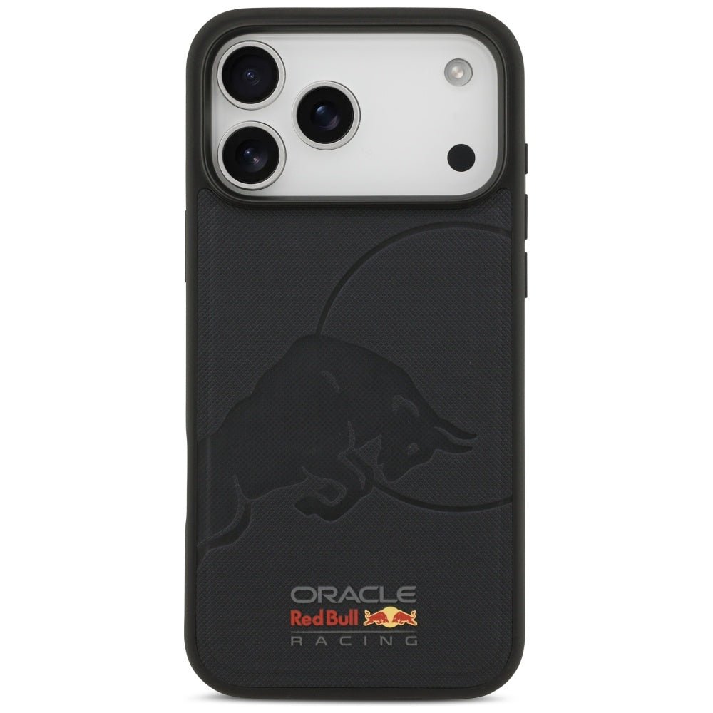 Red Bull iPhone 17 Pro Max - Σκληρή Θήκη με Επένδυση Συνθετικού Δέρματος και Πλαίσιο Σιλικόνης - Meshed Debossed Bull MagSafe - Navy