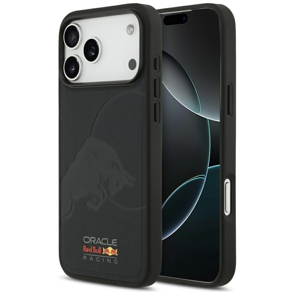 Red Bull iPhone 17 Pro Max - Σκληρή Θήκη με Επένδυση Συνθετικού Δέρματος και Πλαίσιο Σιλικόνης - Meshed Debossed Bull MagSafe - Navy