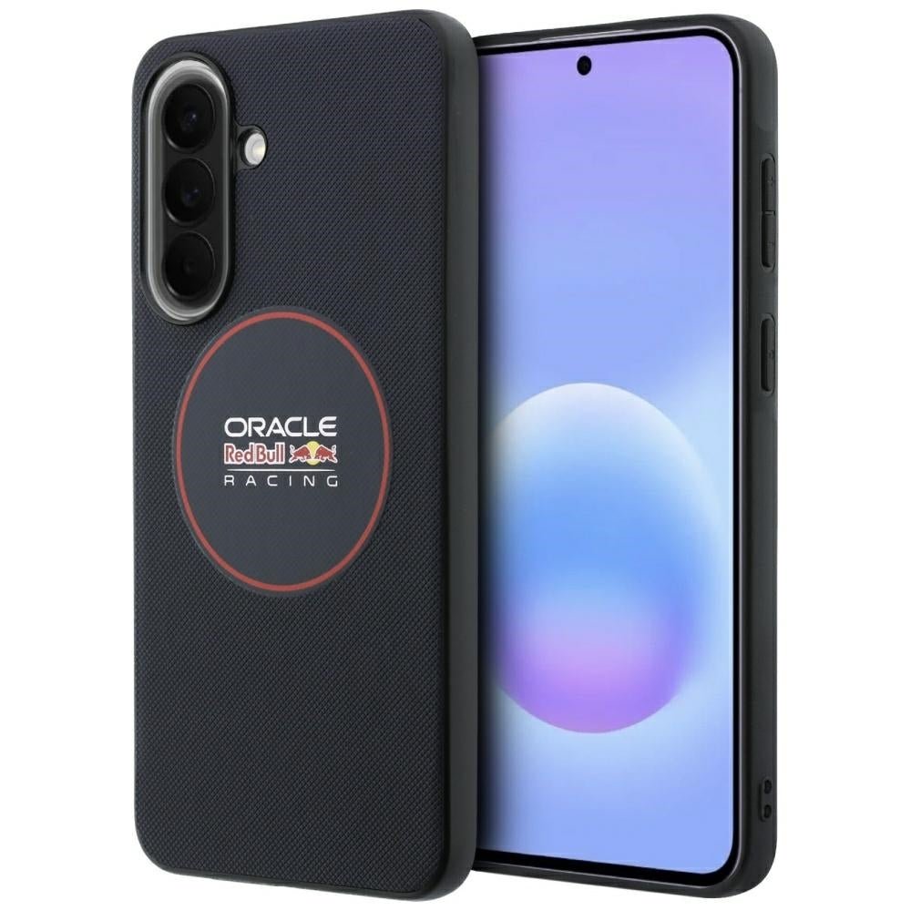 Red Bull Samsung Galaxy A57 5G - Σκληρή Θήκη με Επένδυση Συνθετικού Δέρματος και Πλαίσιο Σιλικόνης - Meshed Red Ring - Navy Blue