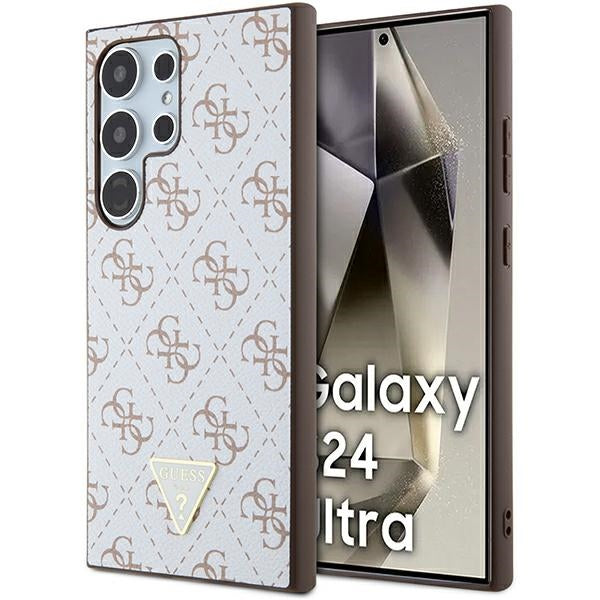 Guess Samsung Galaxy S24 Ultra - 4G Triangle - Σκληρή Θήκη με Επένδυση Συνθετικού Δέρματος και Πλαίσιο Σιλικόνης - White - GUHCS24LPG4GPH