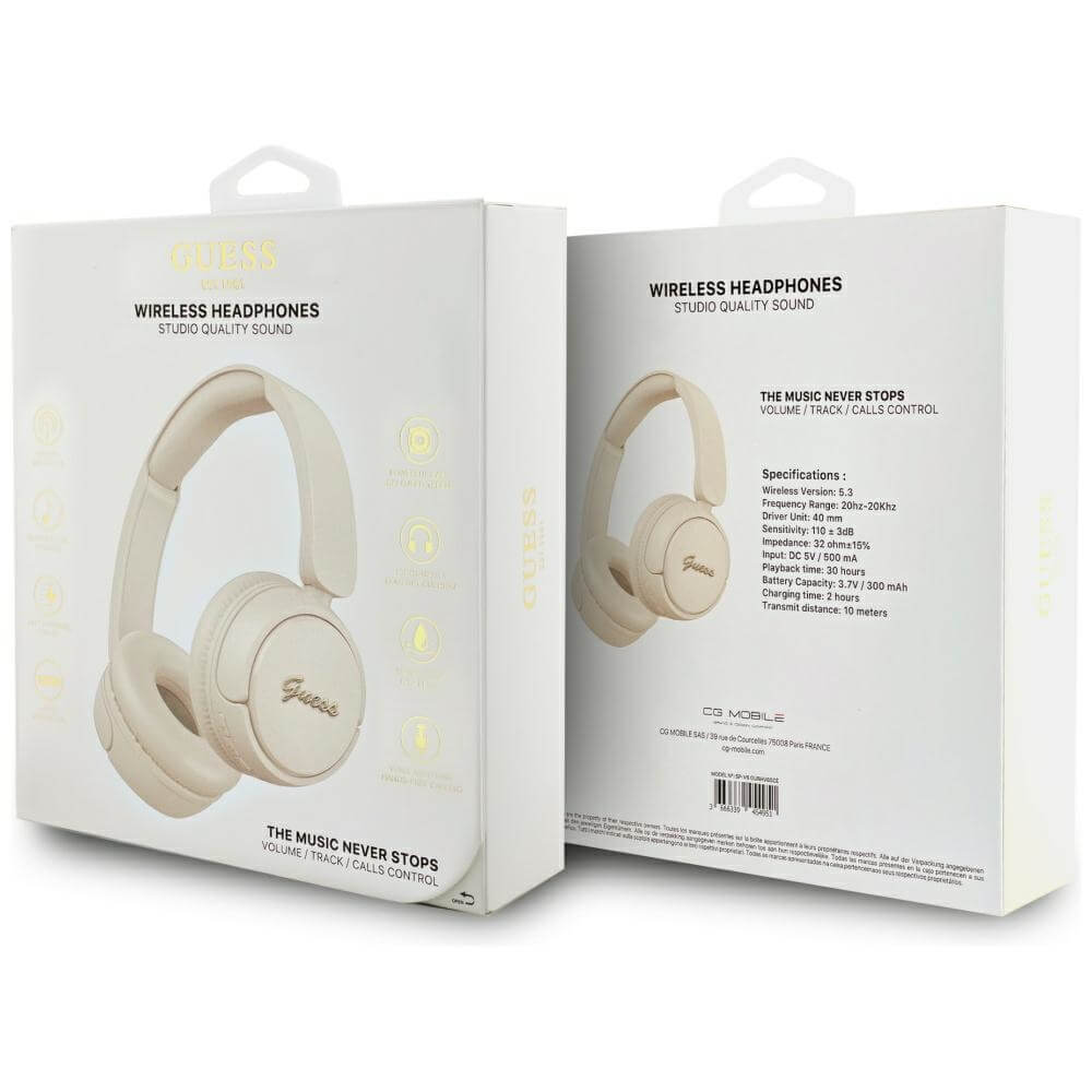 Guess Over-Ear Metal Logo Script - Ασύρματα Bluetooth Ακουστικά - Beige