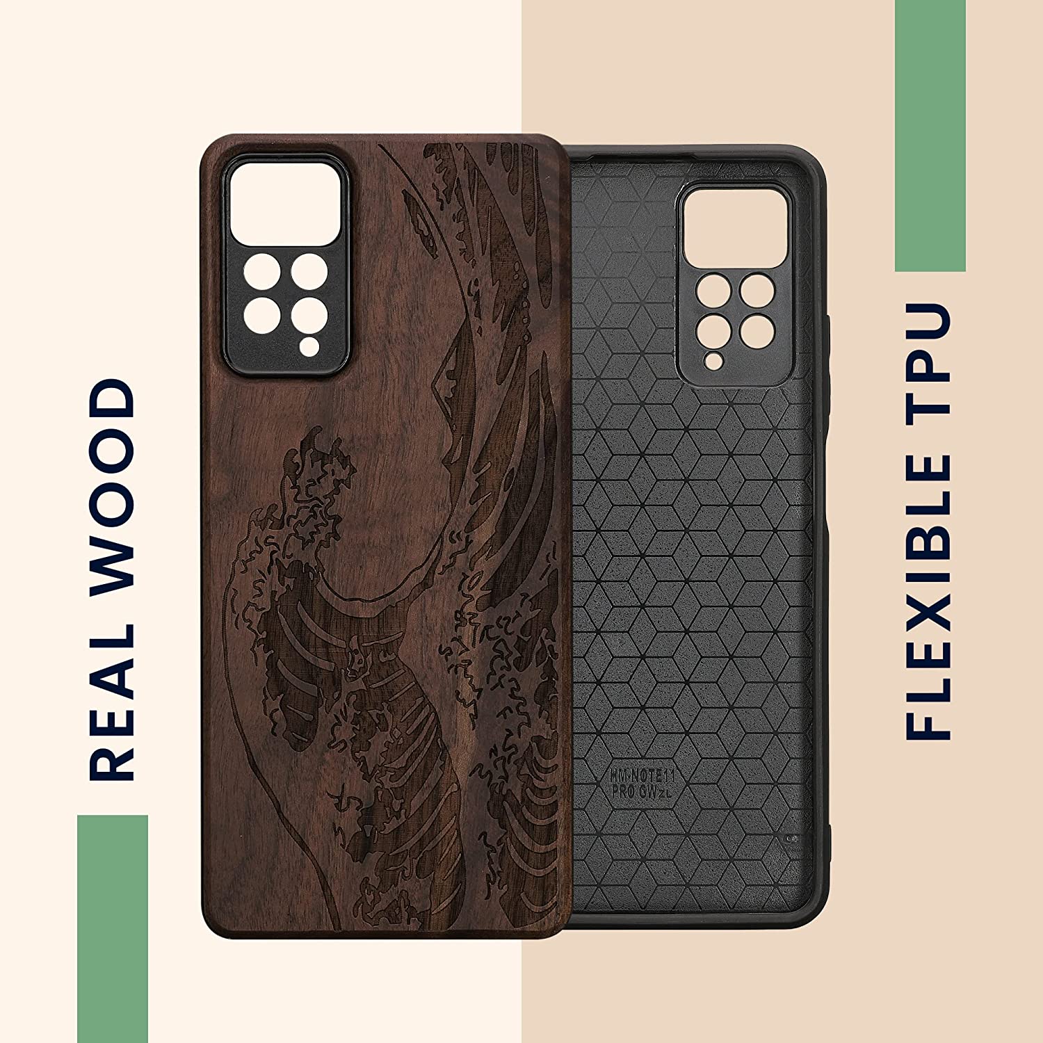 KW Xiaomi Redmi Note 11 Pro / Note 11 Pro 5G Θήκη από Φυσικό Ξύλο - Design Japanese Wave - Dark Brown - 57381.09