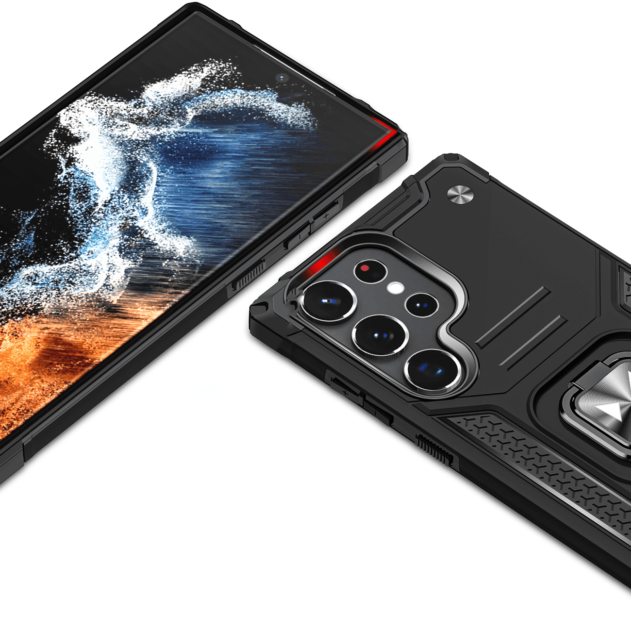 Wozinsky Samsung Galaxy S23 Ultra Ring Armor Σκληρή Θήκη με Πλαίσιο Σιλικόνης και Δαχτυλίδι Συγκράτησης - Black