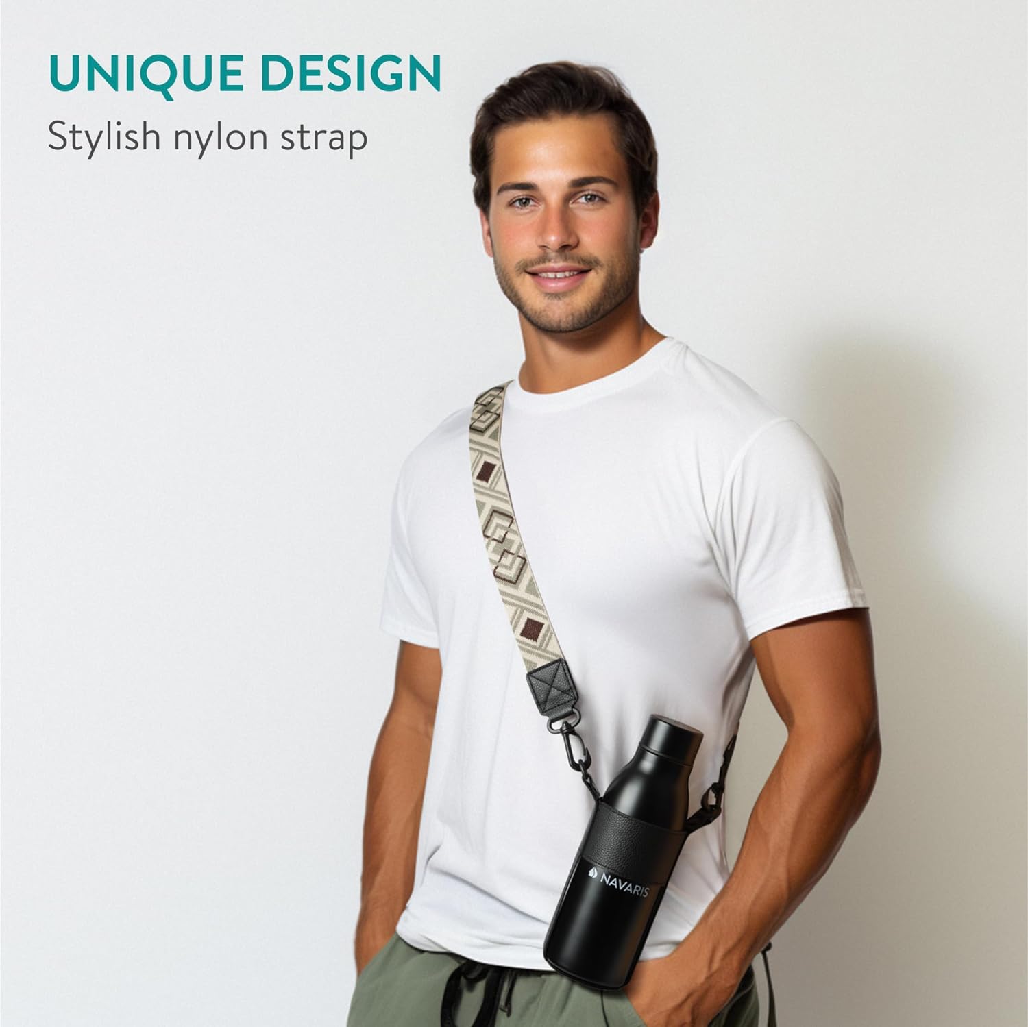 Navaris Θερμός από Ανοξείδωτο Ατσάλι με Θήκη και Λουράκι Μεταφοράς - 600ml - Black - 60969.01.01