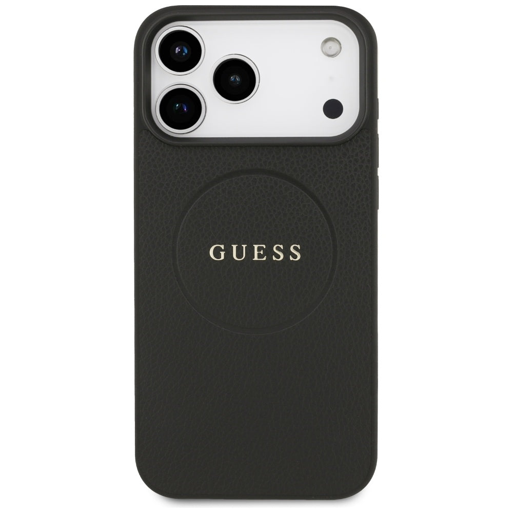 Guess iPhone 17 Pro Max - Grained Ring MagSafe - Σκληρή Θήκη με Πλαίσιο Σιλικόνης και Οικολογικό Δέρμα - Black - GUHMP17XPGHSMMK