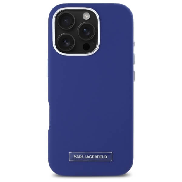 Karl Lagerfeld iPhone 16 Pro - FW Metal Plate - MagSafe Σκληρή Θήκη με Επένδυση Συνθετικού Δέρματος - Blue - KLHMP16LPGMSRPB