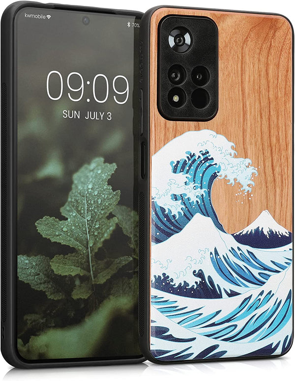 KW Xiaomi Redmi Note 11 Pro+ 5G Θήκη από Φυσικό Ξύλο - Design Japanese Wave - Blue / White / Brown - 58100.03