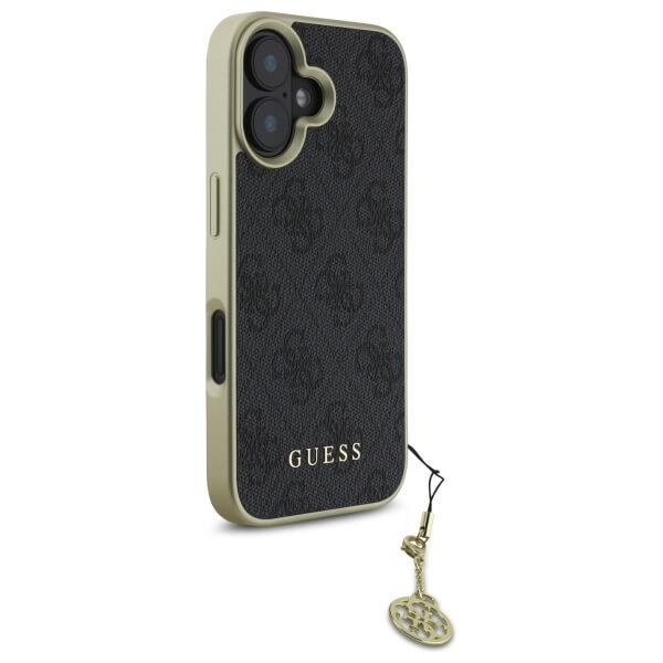 Guess iPhone 16 - 4G Charms Collection - Θήκη με Επένδυση Συνθετικού Δέρματος - Black - GUHCP16SGF4GGR