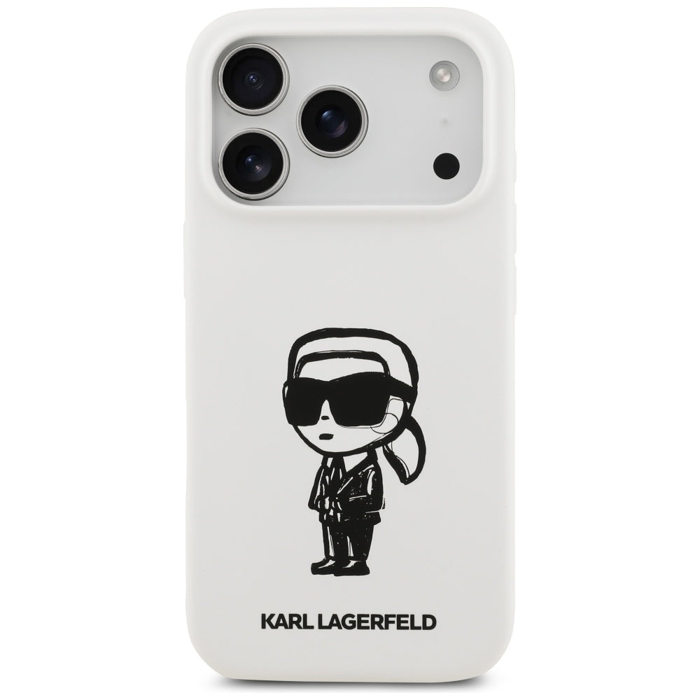 Karl Lagerfeld iPhone 17 Pro - Silicone Karl Sketch and Logo MagSafe - Σκληρή Θήκη με Πλαίσιο Σιλικόνης - White - KLHMP17LSKIGROH
