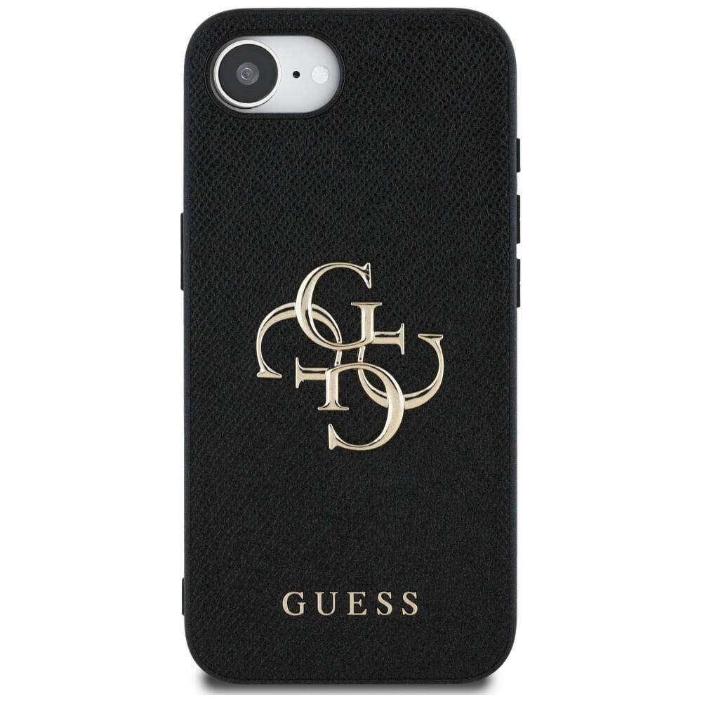 Guess iPhone 16e - Grained Big 4G Logo Small Classic Logo - Σκληρή Θήκη με Επένδυση από Οικολογικό Δέρμα - Black - GUHCPSE4PGT4MBK