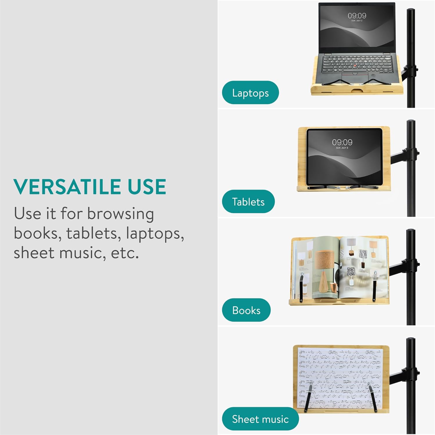 Navaris Βάση Στήριξης Βιβλίων και Τάμπλετ με Ρυθμιζόμενο Βραχίονα - ‎Bamboo Brown