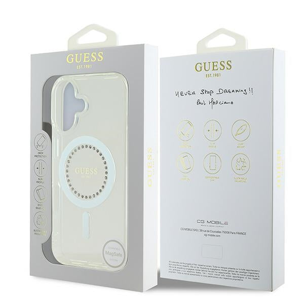 Guess iPhone 16 - IML Rhinestones - MagSafe Σκληρή Θήκη με Πλαίσιο Σιλικόνης - White - GUHMP16SPFTDTEH
