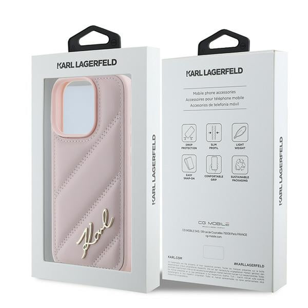 Karl Lagerfeld iPhone 16 Pro Max - Quilted Signature - Θήκη με Επένδυση Συνθετικού Δέρματος - Pink - KLHCP16XPQDSMGP