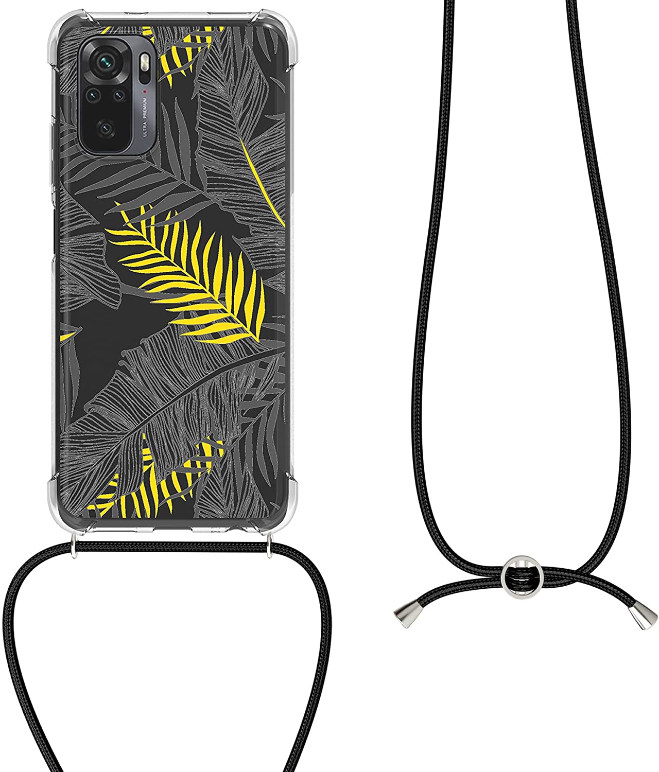 KW Xiaomi Redmi Note 10 / Note 10s / Poco M5s Θήκη Σιλικόνης TPU με Λουράκι Design Jungle - Gold / Grey / Διάφανη - 56534.01