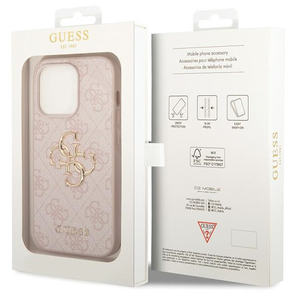 Guess iPhone 15 Pro - 4G Big Metal Logo Θήκη με Επένδυση Συνθετικού Δέρματος - Pink - GUHCP15L4GMGPI