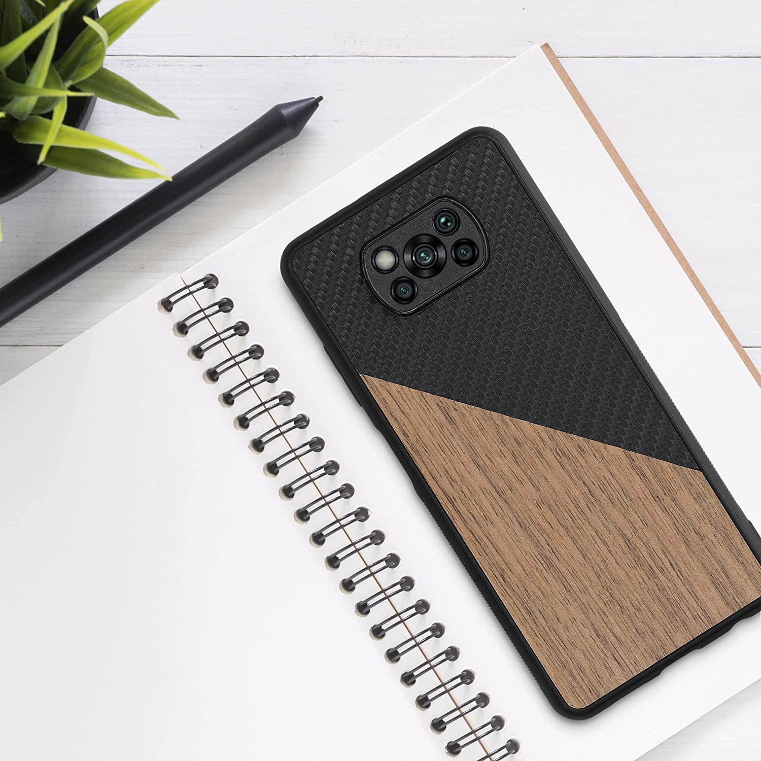 KW Xiaomi Poco X3 NFC / X3 Pro Θήκη από Φυσικό Ξύλο και Carbon - Black / Brown - 56620.01