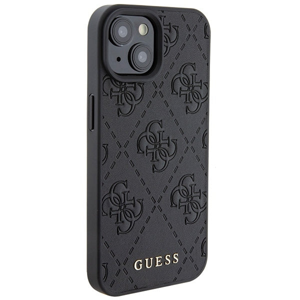 Guess iPhone 15 Leather 4G Stamped Θήκη με Επένδυση Συνθετικού Δέρματος - Black - GUHCP15SP4EPMK