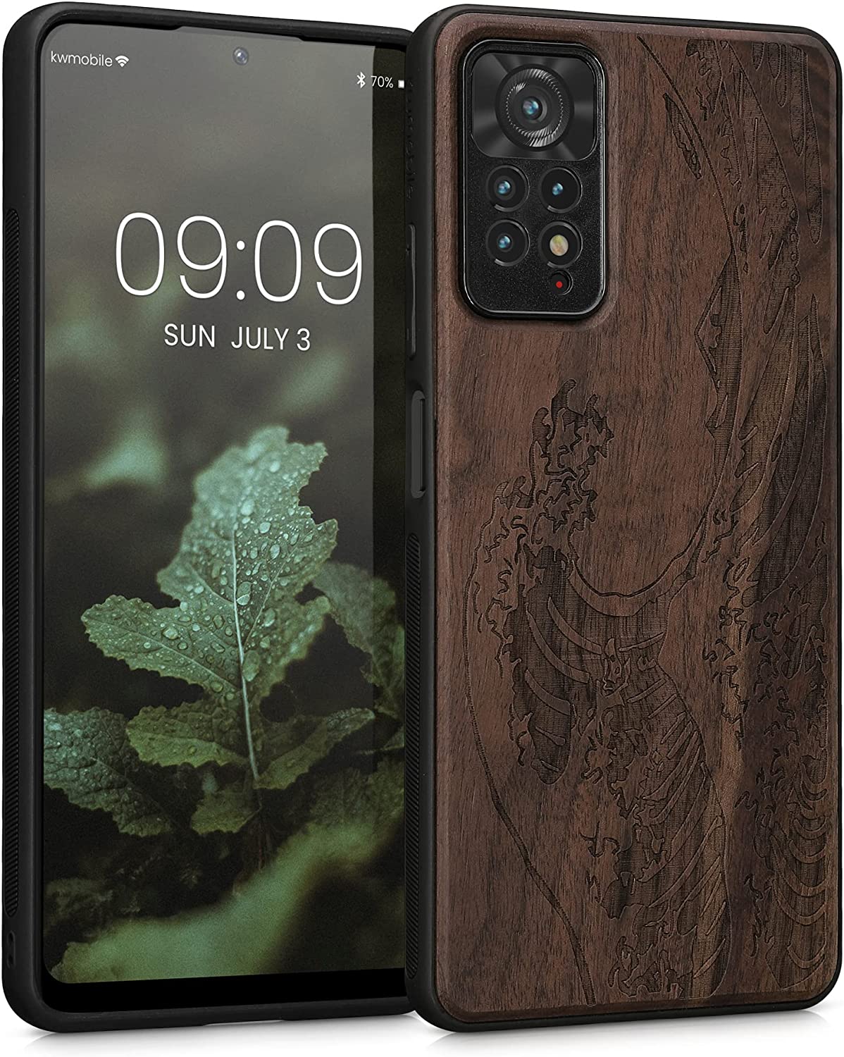 KW Xiaomi Redmi Note 11 Pro / Note 11 Pro 5G Θήκη από Φυσικό Ξύλο - Design Japanese Wave - Dark Brown - 57381.09