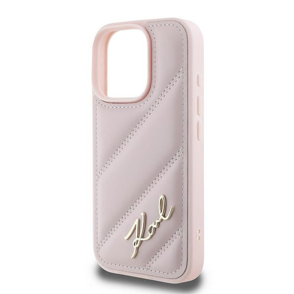 Karl Lagerfeld iPhone 16 Pro Max - Quilted Signature - Θήκη με Επένδυση Συνθετικού Δέρματος - Pink - KLHCP16XPQDSMGP