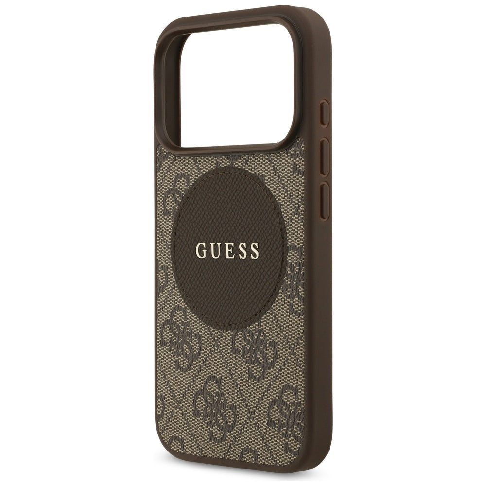 Guess iPhone 17 Pro - 4G Circle Classic Logo MagSafe - Θήκη με Επένδυση Συνθετικού Δέρματος - Brown - GUHMP17LP4PGRSGW