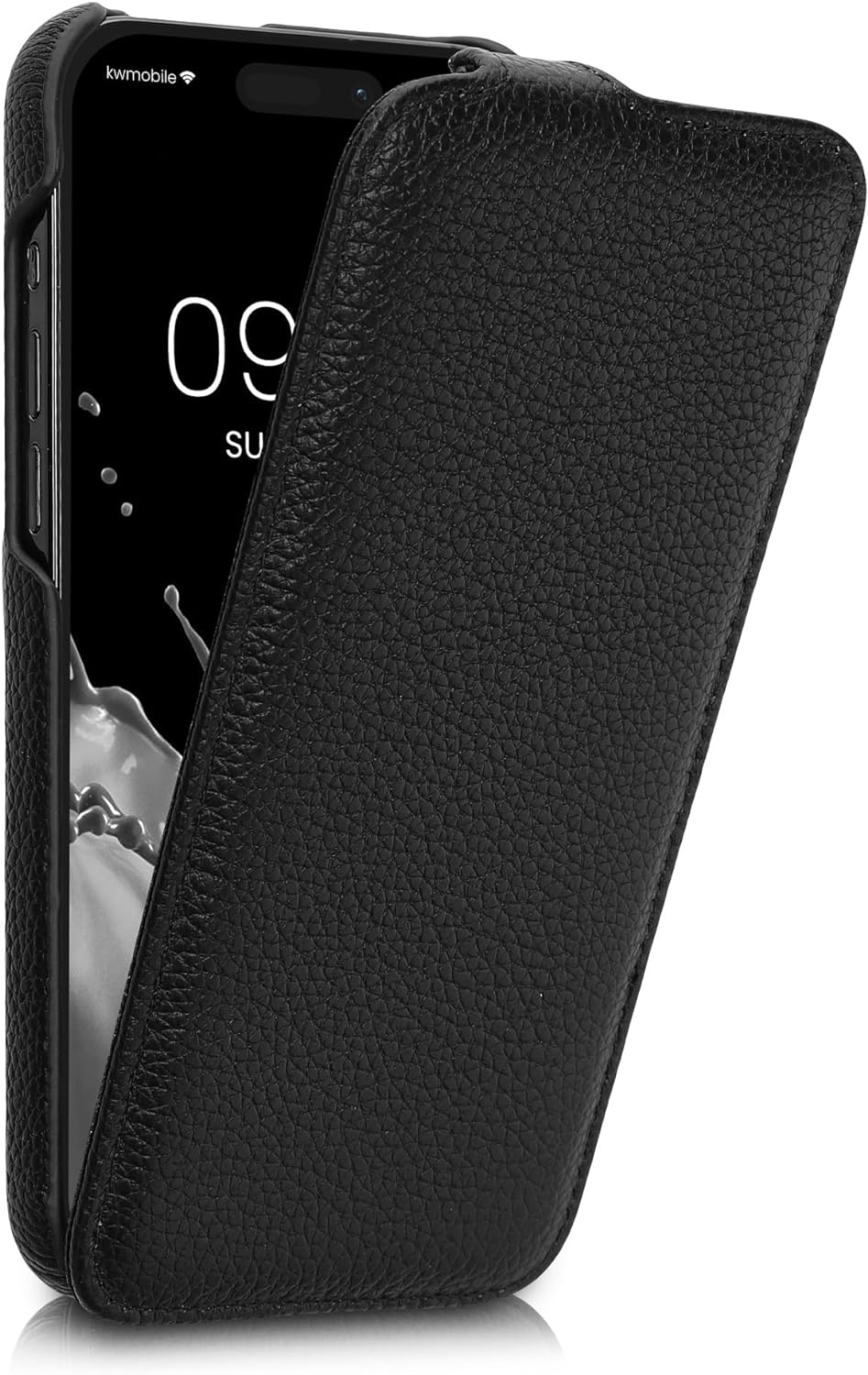 Kalibri iPhone 15 Pro Θήκη Flip από Γνήσιο Δέρμα - Black