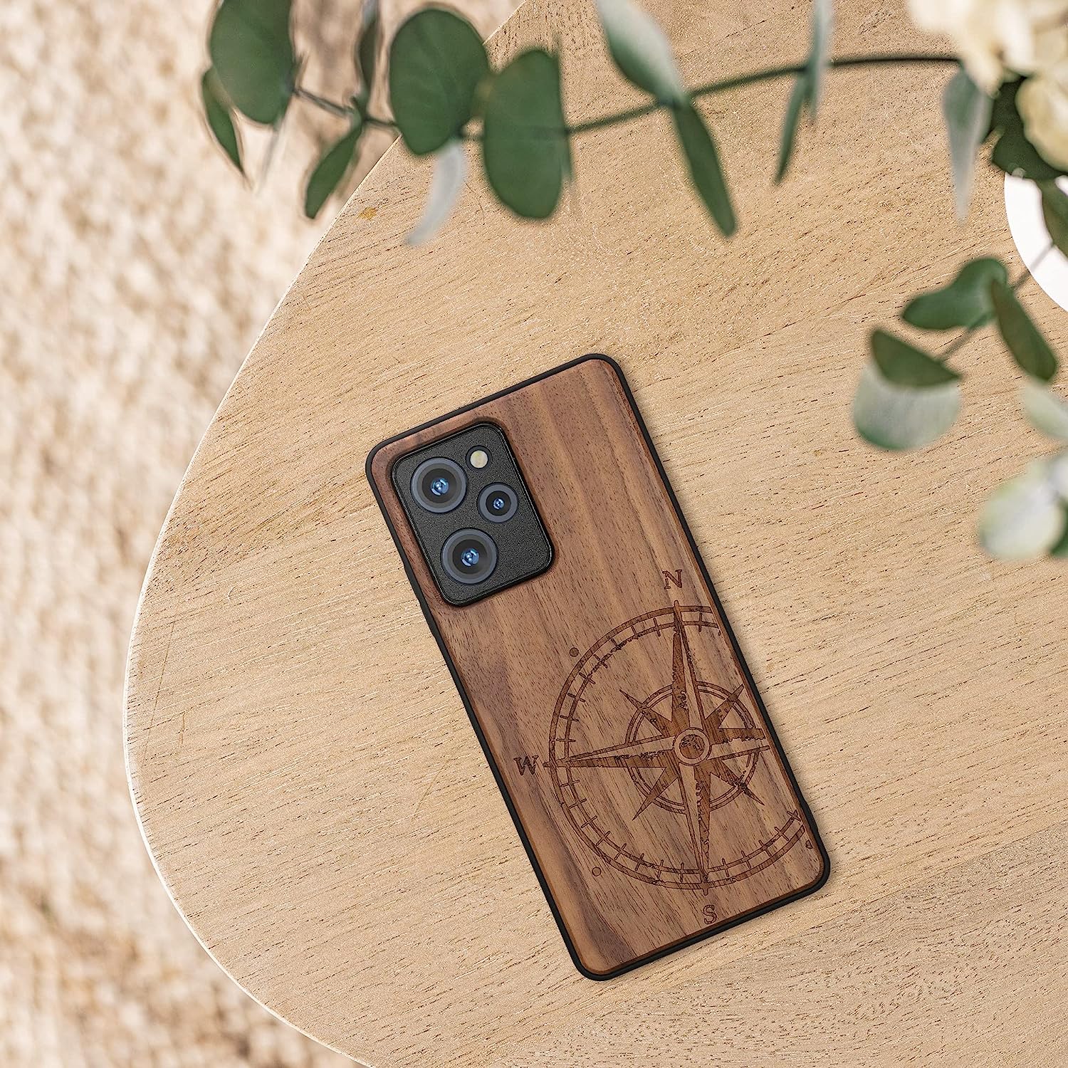 KW Xiaomi Poco X5 Pro 5G Θήκη από Φυσικό Ξύλο - Design Compass Vintage - Dark Brown - 60900.01