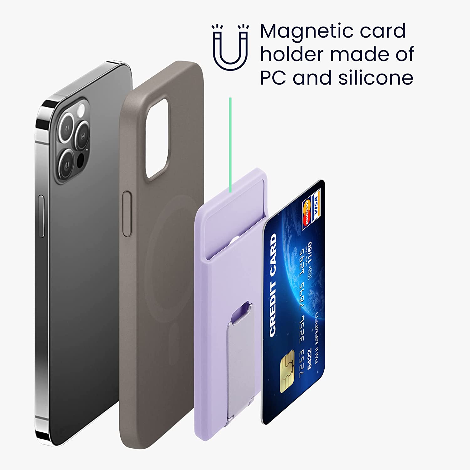 KW iPhone Μαγνητική Θήκη από Σιλικόνη για Πιστωτικές Κάρτες με Stand - Light Lavender - 58791.139