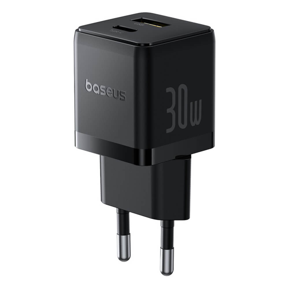 Baseus Palm Οικιακός Φορτιστής Γρήγορης Φόρτισης 30W με 1 Θύρα Type - C και 1 Θύρα USB και Καλώδιο Type - C to Type - C - Cluster Black