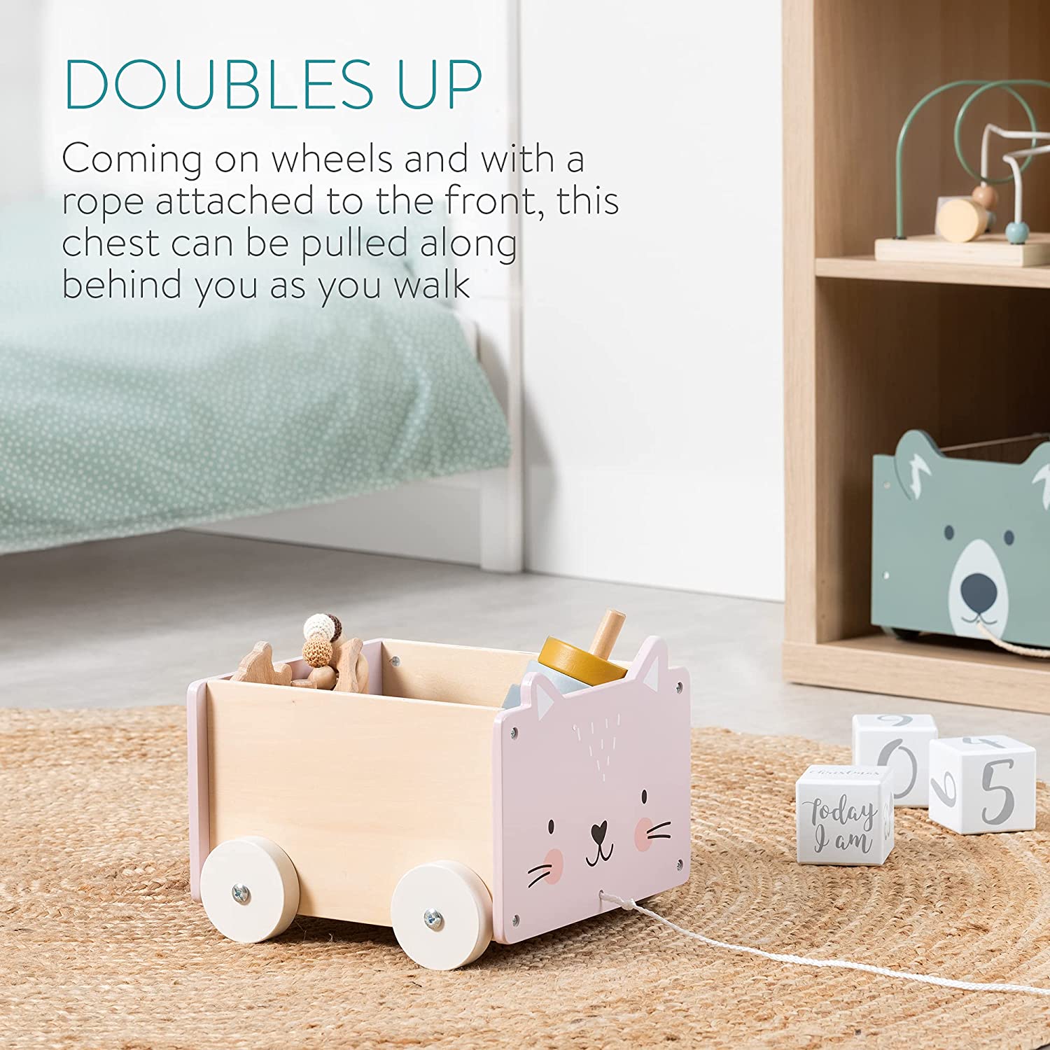 Navaris Toy Box Storage for Toys with Wheels - Παιδικό Κουτί Αποθήκευσης Παιχνιδιών με Ρόδες - Light Pink - 51163.04