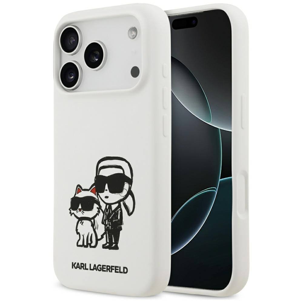 Karl Lagerfeld iPhone 17 Pro - Silicone K/C Sketch and Logo MagSafe - Σκληρή Θήκη με Πλαίσιο Σιλικόνης - White - KLHMP17LSKCGRGOH