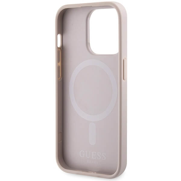 Guess iPhone 15 Pro - 4G Printed Stripes MagSafe Θήκη με Επένδυση Συνθετικού Δέρματος - Pink - GUHMP15LP4RPSP