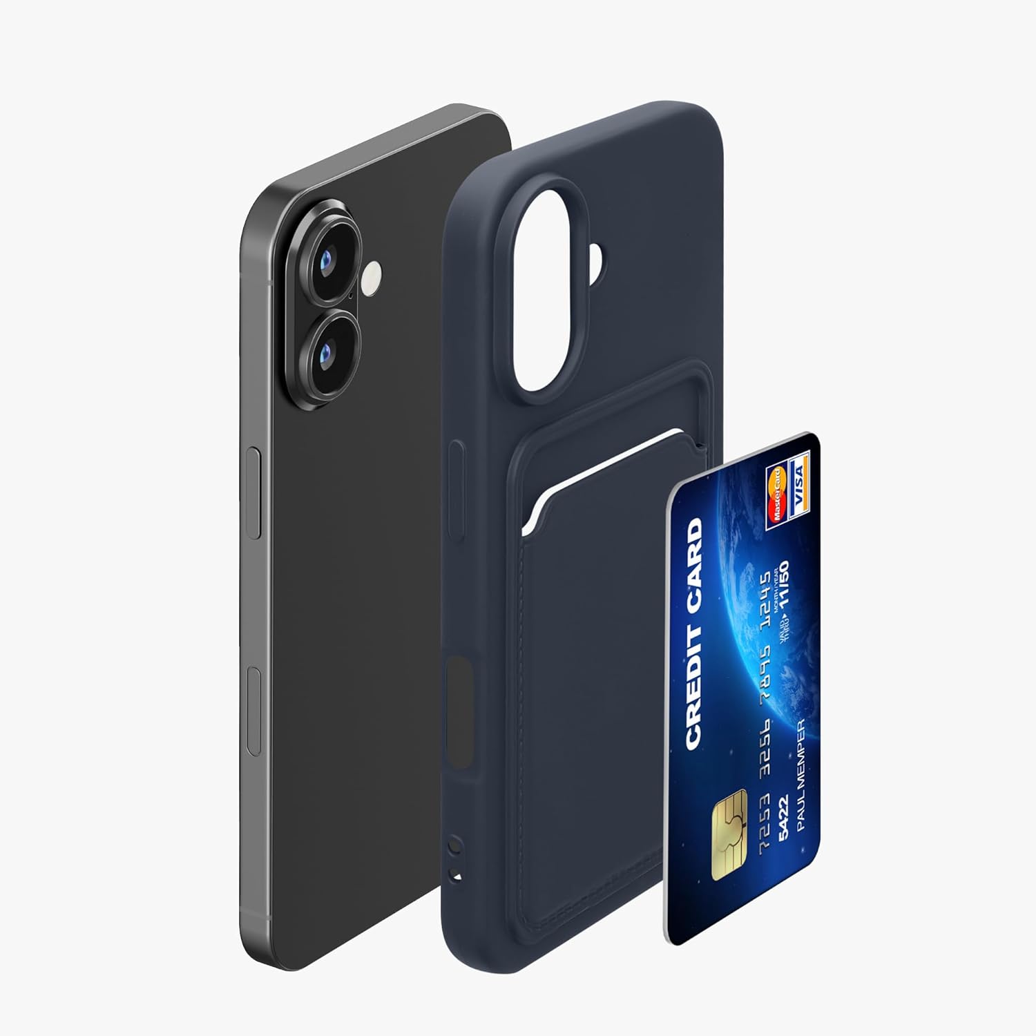 KW iPhone 16 Θήκη Σιλικόνης TPU με Υποδοχή για Κάρτα - Dark Blue