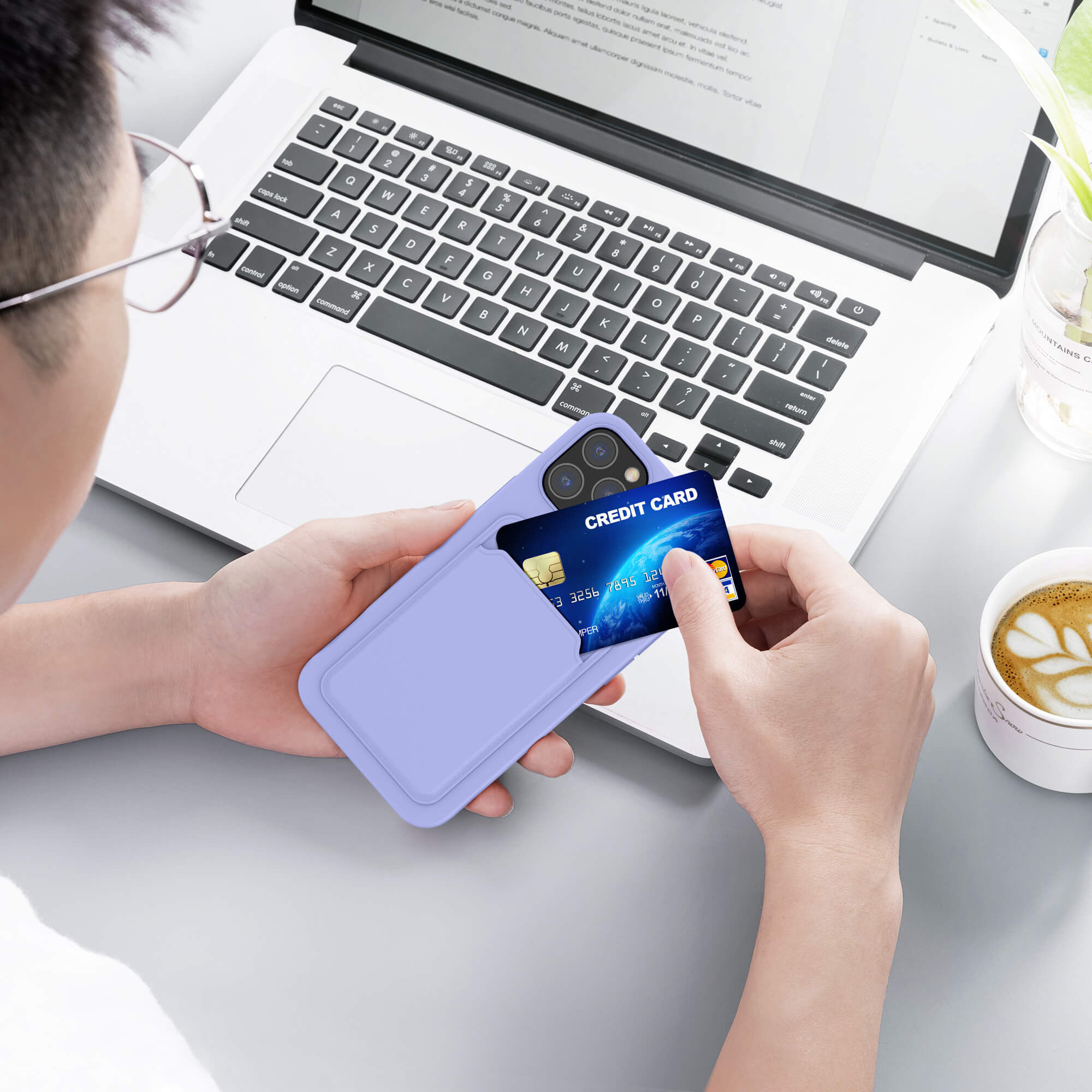 KW iPhone 12 / iPhone 12 Pro Θήκη Σιλικόνης TPU με Υποδοχή για Κάρτα - Lavender - 55112.108