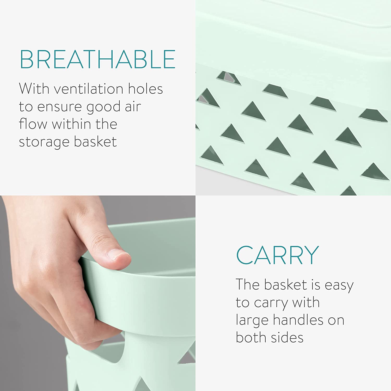 Navaris Σετ με 4 Πλαστικά Κουτιά Αποθήκευσης με Καπάκι - 22 x 17,5 x 13 cm - Mint Green - 55429.02