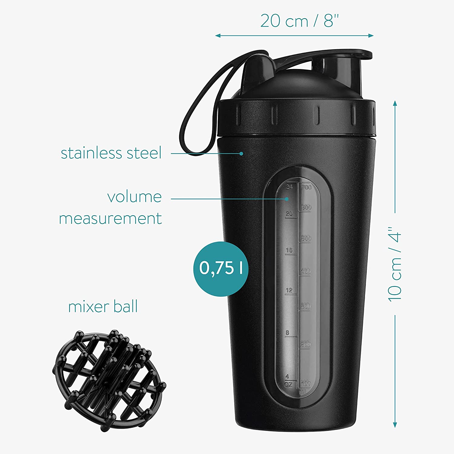 Navaris Σέικερ / Μπουκάλι από Ανοξείδωτο Ατσάλι - BPA FREE - 750mL - Black - 52703.2.01