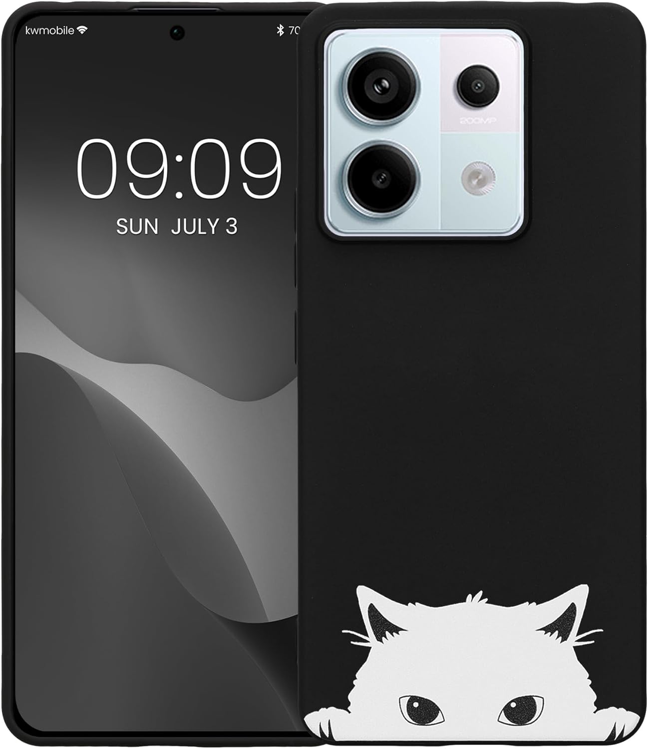 KW Xiaomi Redmi Note 13 Pro 5G / Poco X6 5G Λεπτή Θήκη Σιλικόνης TPU - Design Curious Cat - Black / White