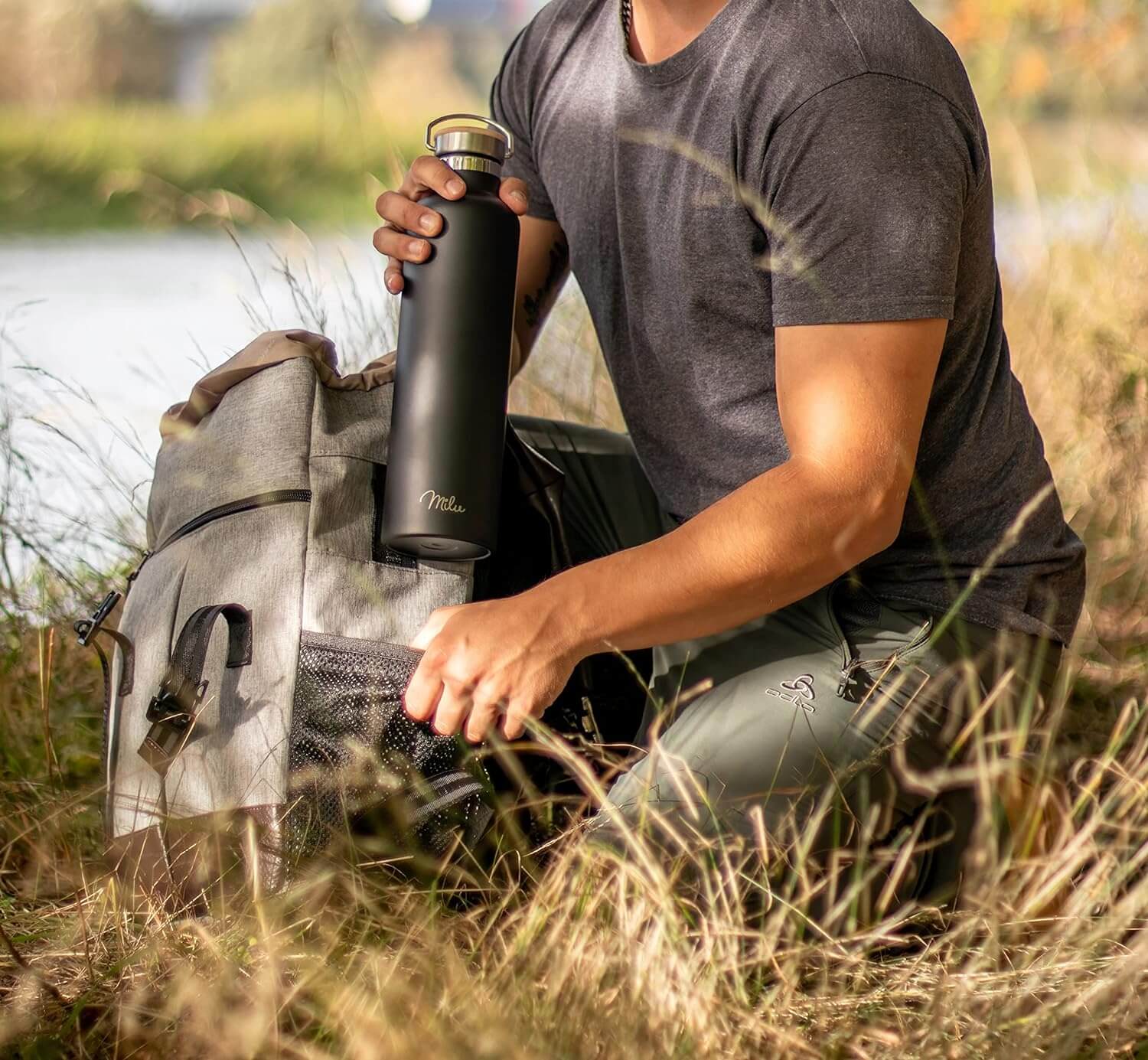 Milu T6 Μπουκάλι Θερμός από Ανοξείδωτο Ατσάλι 3 σε 1 - 750ml - Black Matt - 5006