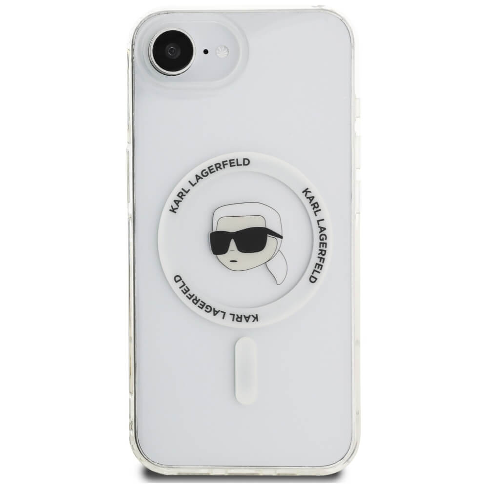 Karl Lagerfeld iPhone 16e - IML Metal Karl Head - MagSafe Σκληρή Θήκη με Πλαίσιο Σιλικόνης - White - KLHMPSE4HLSKIH
