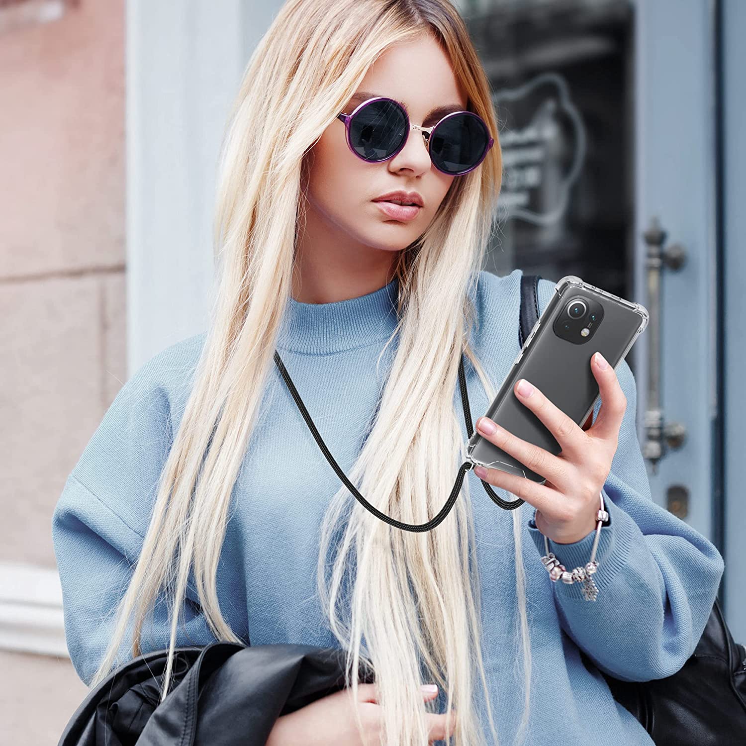 KW Xiaomi Mi 11 Θήκη Σιλικόνης TPU με Λουράκι - Διάφανη / Black - 54448.01