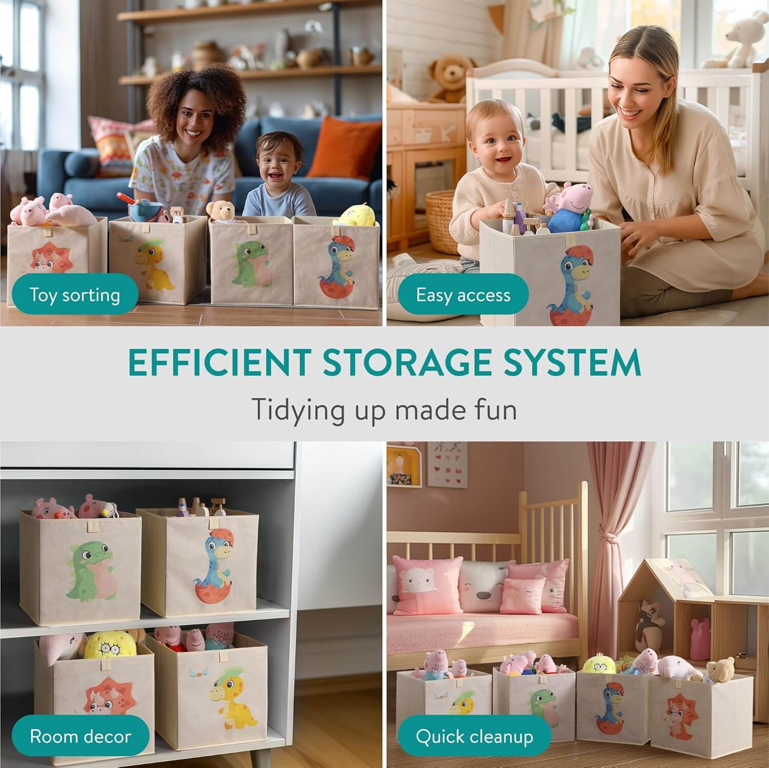 Navaris Σετ με 4 Παιδικά Κουτιά Αποθήκευσης Παιχνιδιών - Design Dinosaur - Multicolor