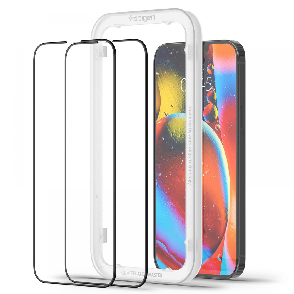 Spigen iPhone 13 / iPhone 13 Pro FC AlignMaster 2.5D Full Screen Case Friendly Tempered Glass Αντιχαρακτικό Γυαλί Οθόνης 9H - 2 Τεμάχια - Black
