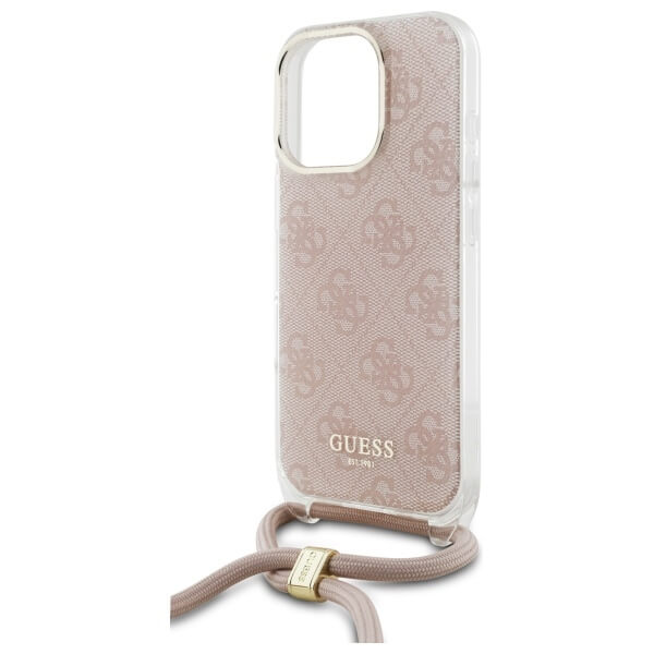 Guess iPhone 16 Pro Max Crossbody Cord 4G Print Σκληρή Θήκη με Πλαίσιο Σιλικόνης και Λουράκι - Pink - GUHCP16XHC4SEP