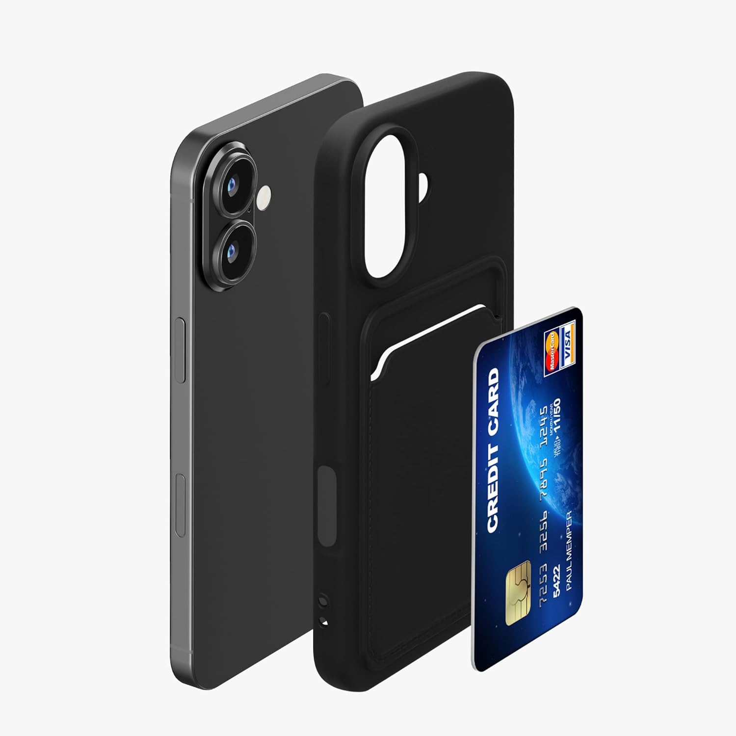 KW iPhone 16 Θήκη Σιλικόνης TPU με Υποδοχή για Κάρτα - Black