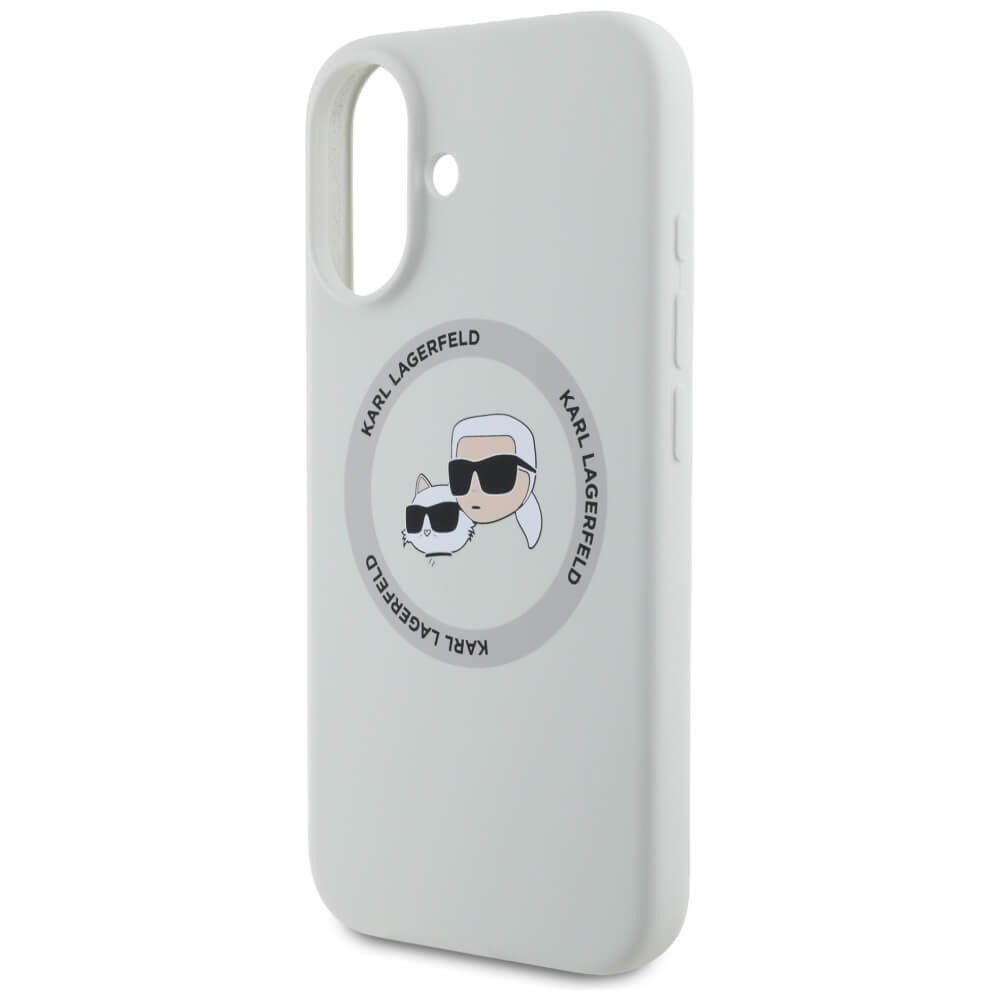 Karl Lagerfeld iPhone 16 - Silicone Double Heads and Circle - Σκληρή Θήκη Σιλικόνης με MagSafe - Beige - KLHMP16SSKCHTCE