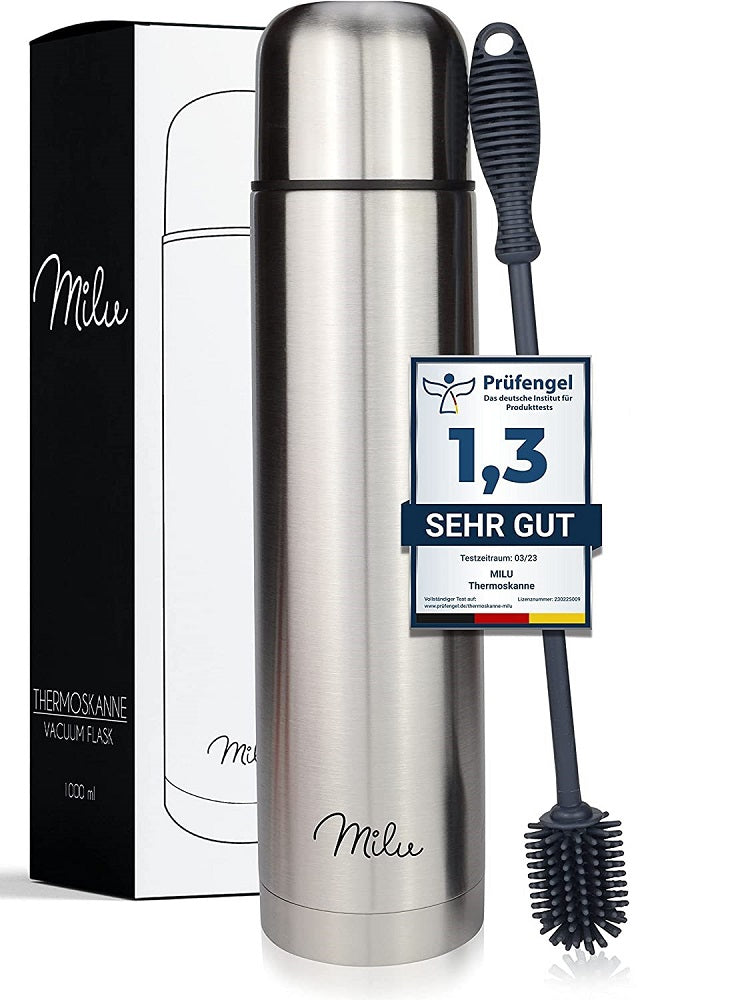 Milu T4 Μπουκάλι Θερμός Από Ανοξείδωτο Ατσάλι - 100% Στεγανό - 1000 ml - Silver - 6222